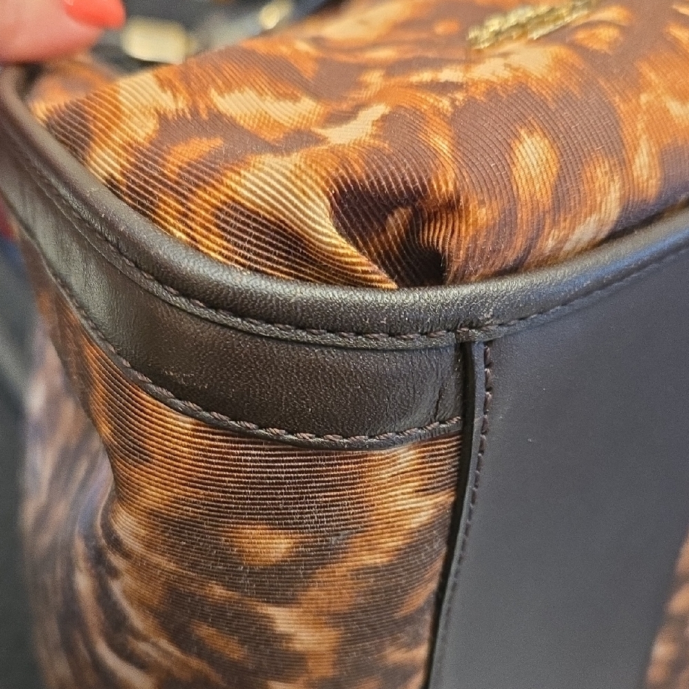 Coach Leopard Print Shoulder Bag Brown Tan Animal Print Tote Purse Leather Trim - Picture 10 of 16
